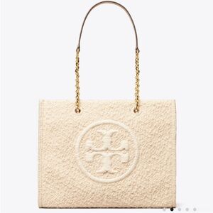 Tory Burch Ivory Textured Tote with Gold Chain